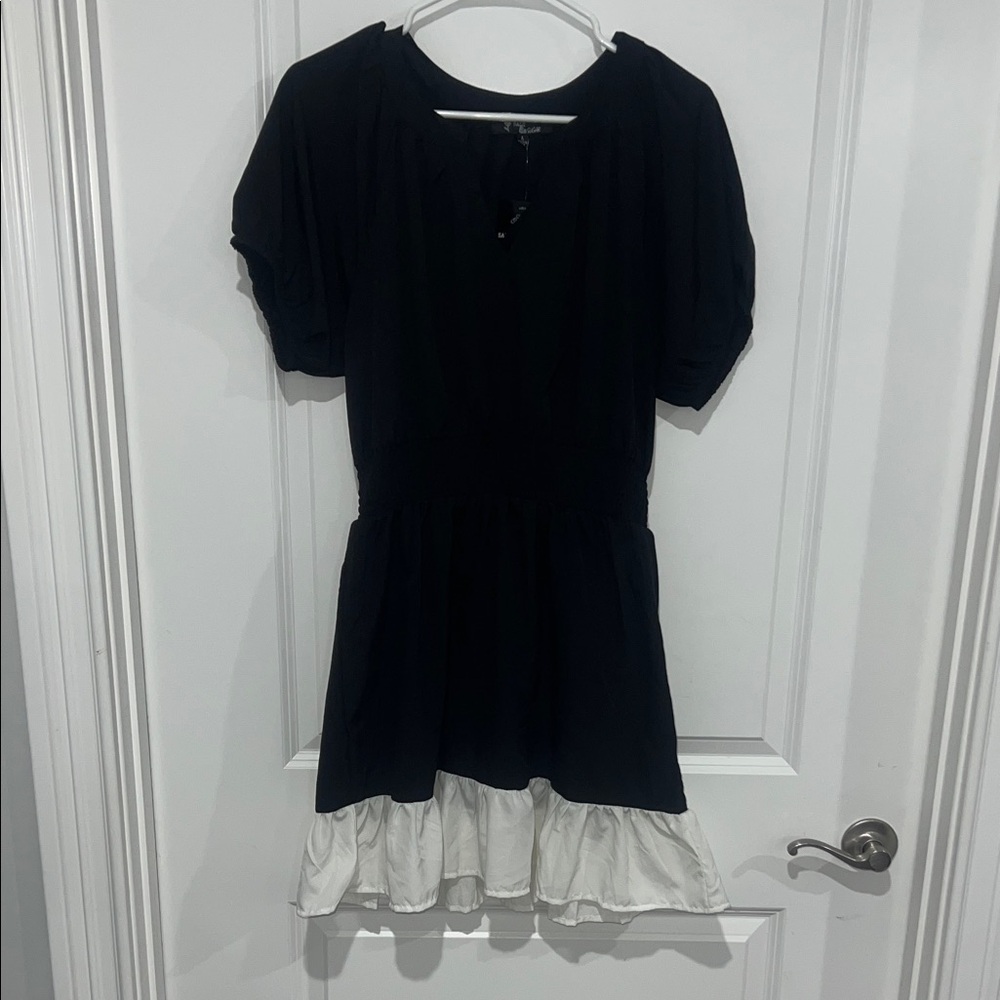 NWT Salt & Sugar Black White Colorblock Ruffle Babydoll Mini Dress Large